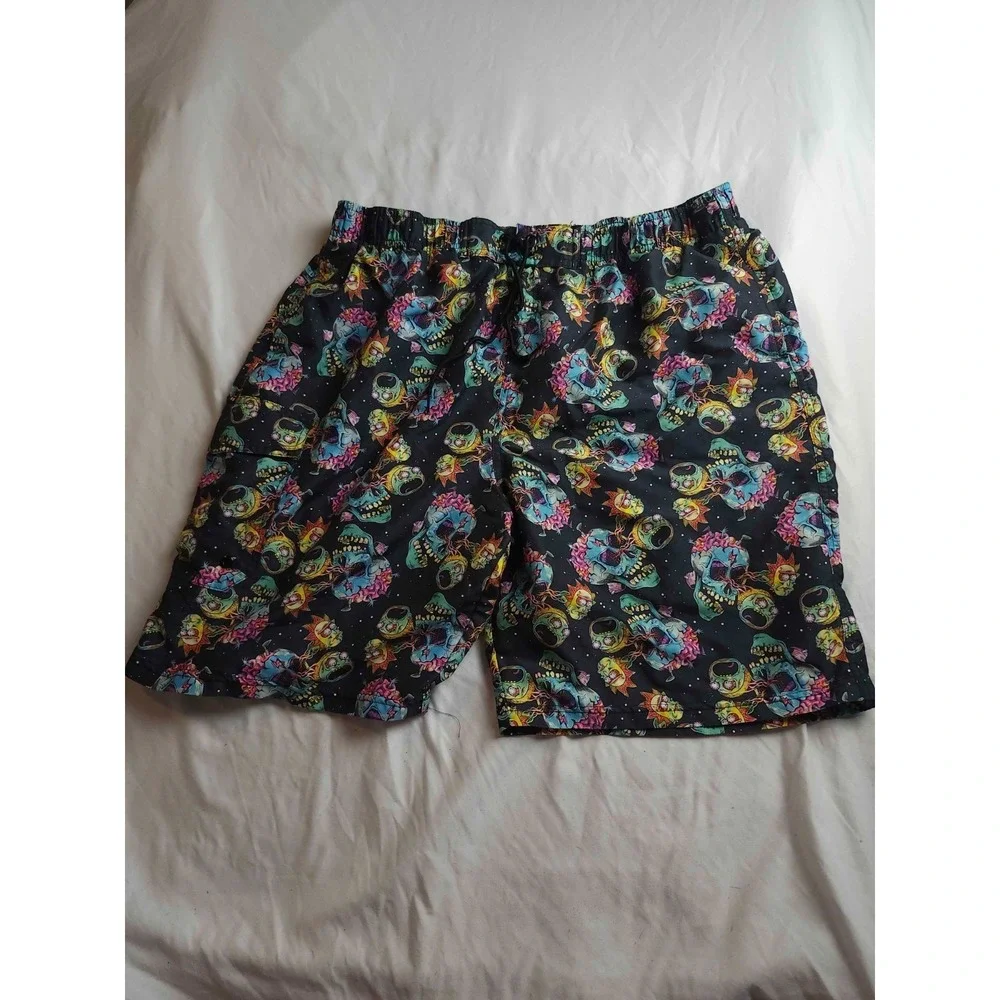 Veccoberry Swim Shorts Mens Size 2XL Black‎ Skull Graphic Print Summer Beach